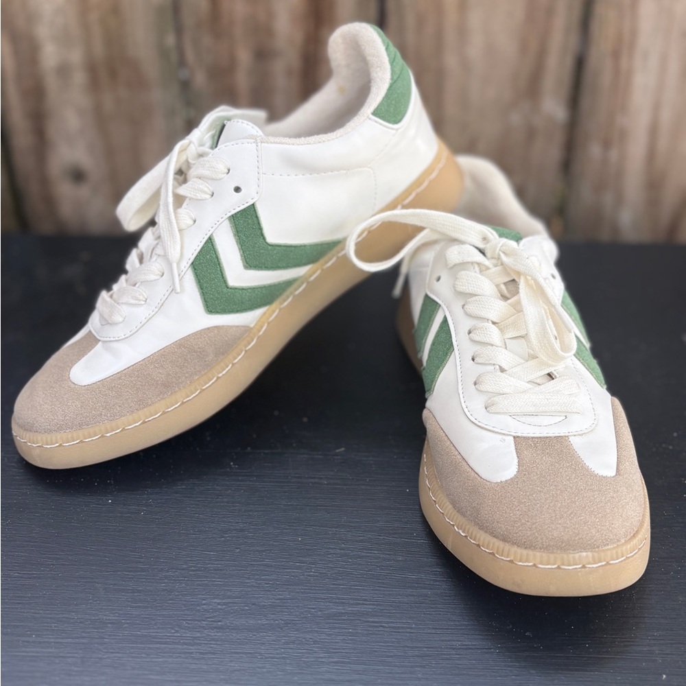 MIA Cream & Green Retro Sneakers Gum Sole Lace Up Shoes